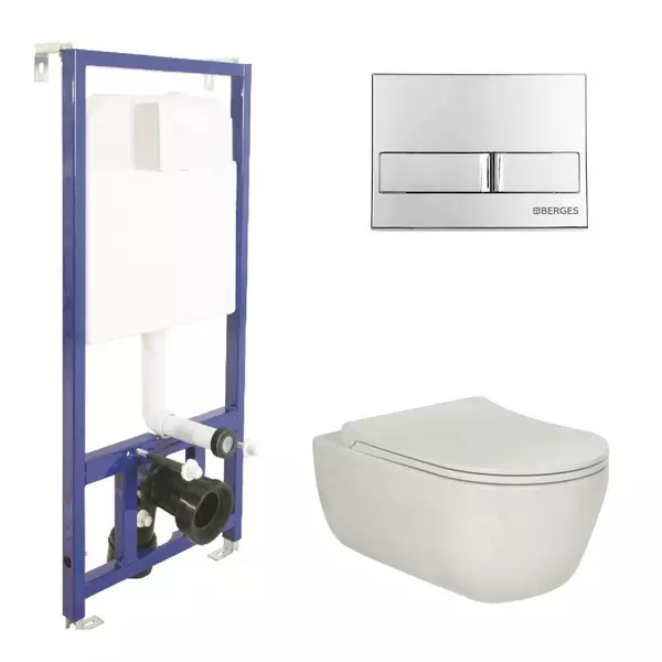 Комплект инсталляция с унитазом, крышкой и кнопкой смыва «Berges Wasserhaus» Novum/Ego XL Rimless/L3 безободковый белый с кнопкой хром
Комплект инсталляция с унитазом, крышкой и кнопкой смыва «Berges Wasserhaus» Novum/Ego XL Rimless/L3 безободковый белый с кнопкой хром