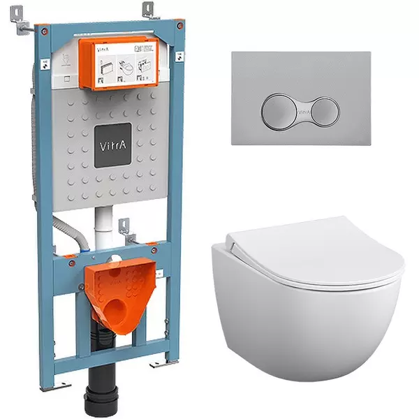 Комплект инсталляция с унитазом, крышкой и кнопкой смыва «Vitra» Sento Rim-Ex 9830B003-7207 безободковый белый
Комплект инсталляция с унитазом, крышкой и кнопкой смыва «Vitra» Sento Rim-Ex 9830B003-7207 безободковый белый