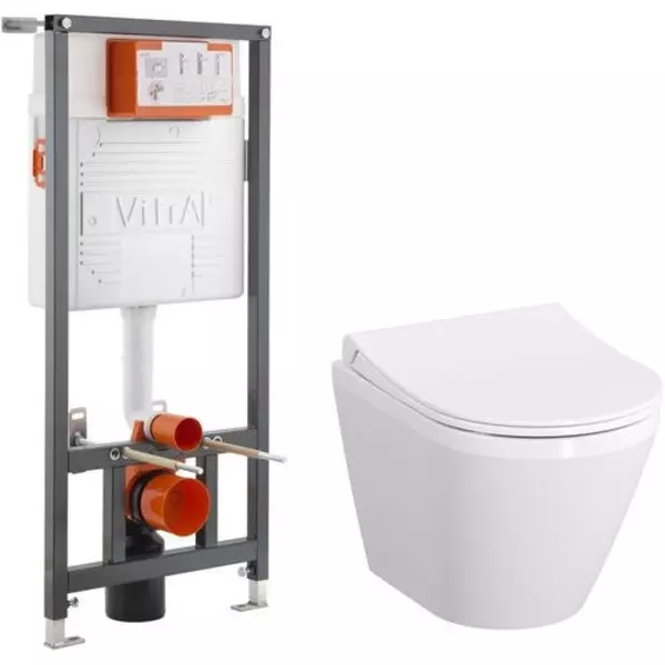 Комплект инсталляция с унитазом, крышкой и кнопкой смыва «Vitra» Integra Square 9856B003-7206 безободковый белый
Комплект инсталляция с унитазом, крышкой и кнопкой смыва «Vitra» Integra Square 9856B003-7206 безободковый белый