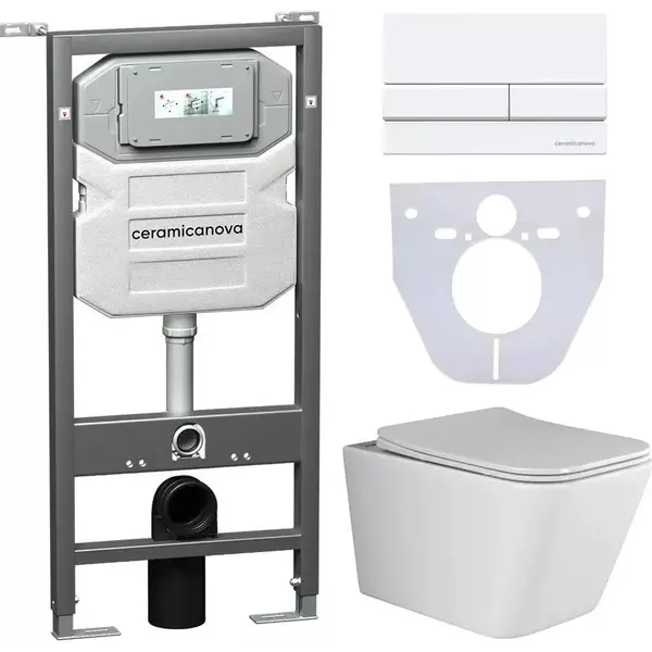 Комплект инсталляция с унитазом, крышкой и кнопкой смыва «Ceramica Nova» CN3007_1002W_1000 безободковый белый
Комплект инсталляция с унитазом, крышкой и кнопкой смыва «Ceramica Nova» CN3007_1002W_1000 безободковый белый