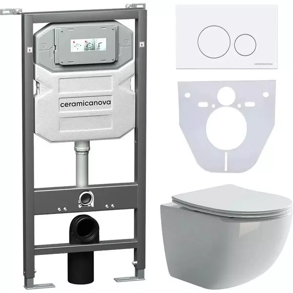 Комплект инсталляция с унитазом, крышкой и кнопкой смыва «Ceramica Nova» Forma CN3009_1001W_1000 безободковый белый
Комплект инсталляция с унитазом, крышкой и кнопкой смыва «Ceramica Nova» Forma CN3009_1001W_1000 безободковый белый