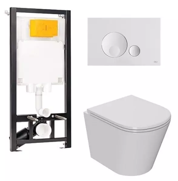 Комплект инсталляция с унитазом, крышкой и кнопкой смыва «Point» OLI 80 ECO/Виктория/панель Globe 886914GBO1+PN41061 безободковый белый 
Комплект инсталляция с унитазом, крышкой и кнопкой смыва «Point» OLI 80 ECO/Виктория/панель Globe 886914GBO1+PN41061 безободковый белый