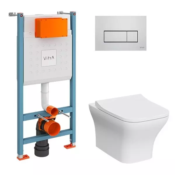 Комплект инсталляция с унитазом, крышкой и кнопкой смыва «Vitra» Mia Square 9875B003-7201 безободковый белый
Комплект инсталляция с унитазом, крышкой и кнопкой смыва «Vitra» Mia Square 9875B003-7201 безободковый белый