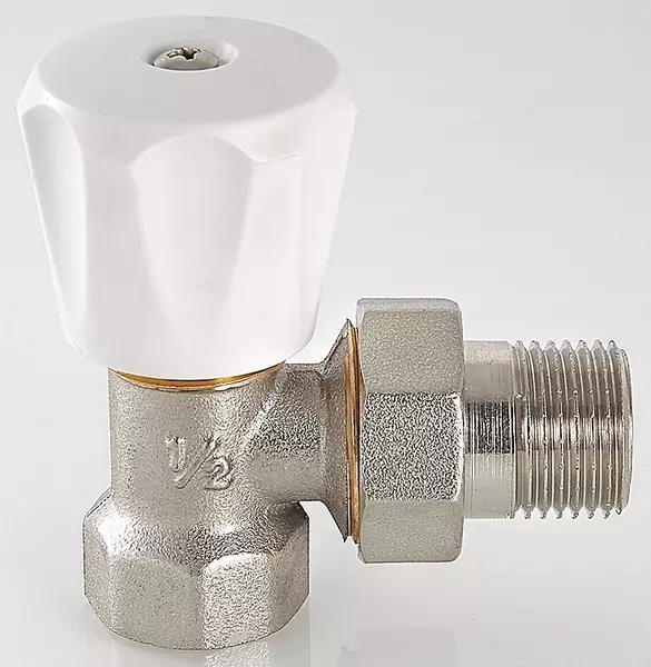 Клапан радиаторный «Valtec» VT.007.LN.04 1/2"-1/2" угловой ВР-НР (американка) никель