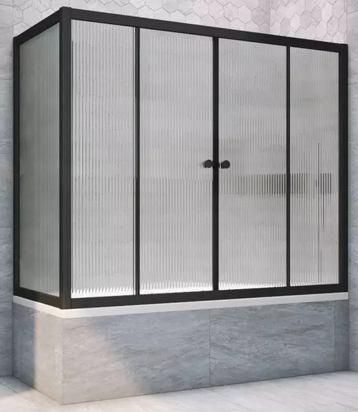 Шторка на ванну стеклянная «Vegas Glass» Z2V+ZVF Novo 150/85 Moru рифлёная/чёрная матовая универсальная
Шторка на ванну стеклянная «Vegas Glass» Z2V+ZVF Novo 150/85 Moru рифлёная/чёрная матовая универсальная