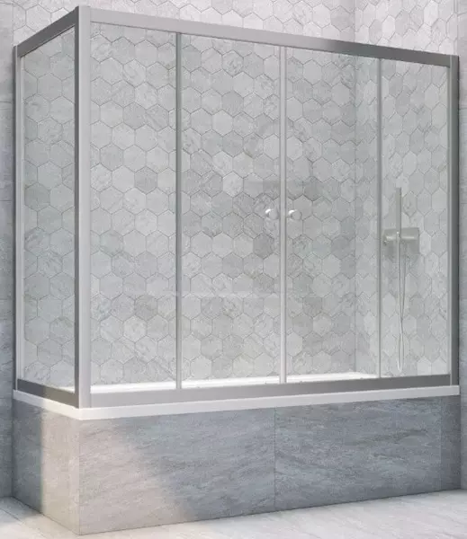 Шторка на ванну стеклянная «Vegas Glass» Z2V+ZVF Novo 155/90 прозрачная/хром матовая универсальная 
Шторка на ванну стеклянная «Vegas Glass» Z2V+ZVF Novo 155/90 прозрачная/хром матовая универсальная
