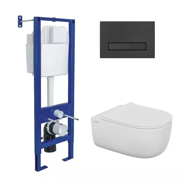 Комплект инсталляция с унитазом, крышкой и кнопкой смыва «Berges Wasserhaus» Atom Line/Ego XL Rimless/кнопка чёрная SoftTouch 043357 безободковый белый
Комплект инсталляция с унитазом, крышкой и кнопкой смыва «Berges Wasserhaus» Atom Line/Ego XL Rimless/кнопка чёрная SoftTouch 043357 безободковый белый