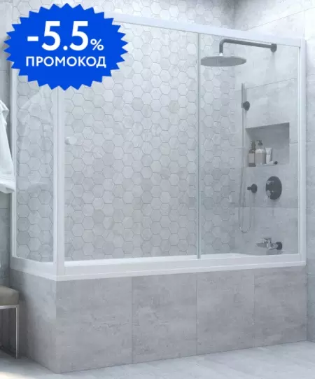 Шторка на ванну стеклянная «Vegas Glass» ZV+ZVF Novo 170/90/140 прозрачная/белая универсальная
Шторка на ванну стеклянная «Vegas Glass» ZV+ZVF Novo 170/90/140 прозрачная/белая универсальная