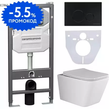 Комплект инсталляция с унитазом, крышкой и кнопкой смыва «Ceramica Nova» CN3007_1001B_1000 безободковый белый
Комплект инсталляция с унитазом, крышкой и кнопкой смыва «Ceramica Nova» CN3007_1001B_1000 безободковый белый
