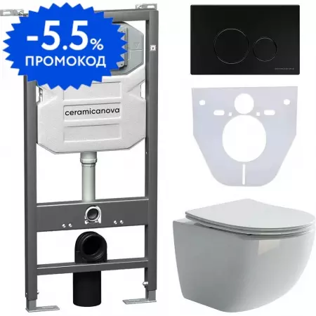 Комплект инсталляция с унитазом, крышкой и кнопкой смыва «Ceramica Nova» CN3009_1001B_1000 безободковый белый
Комплект инсталляция с унитазом, крышкой и кнопкой смыва «Ceramica Nova» CN3009_1001B_1000 безободковый белый