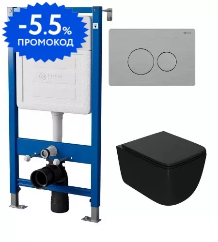 Комплект инсталляция с унитазом, крышкой и кнопкой смыва «Point» PN48048SB (PN48036WG/клавиша PN44061SB/унитаз Меркурий PN41831BM) безободковый черный матовый
Комплект инсталляция с унитазом, крышкой и кнопкой смыва «Point» PN48048SB (PN48036WG/клавиша PN44061SB/унитаз Меркурий PN41831BM) безободковый черный матовый