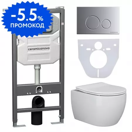 Комплект инсталляция с унитазом, крышкой и кнопкой смыва «Ceramica Nova» Play CN3001_1001M_1000 безободковый белый
Комплект инсталляция с унитазом, крышкой и кнопкой смыва «Ceramica Nova» Play CN3001_1001M_1000 безободковый белый