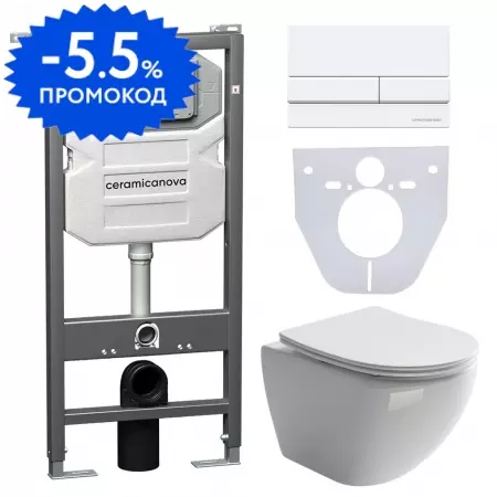 Комплект инсталляция с унитазом, крышкой и кнопкой смыва «Ceramica Nova» Metropol CN4002_1002W_1000 безободковый белый
Комплект инсталляция с унитазом, крышкой и кнопкой смыва «Ceramica Nova» Metropol CN4002_1002W_1000 безободковый белый