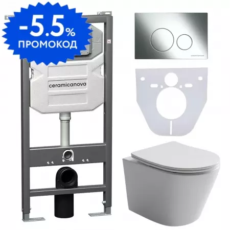 Комплект инсталляция с унитазом, крышкой и кнопкой смыва «Ceramica Nova» Balearica CN6000_1001CH_1000 безободковый белый
Комплект инсталляция с унитазом, крышкой и кнопкой смыва «Ceramica Nova» Balearica CN6000_1001CH_1000 безободковый белый