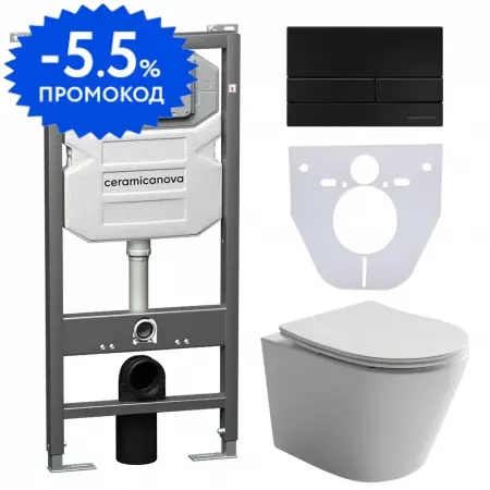 Комплект инсталляция с унитазом, крышкой и кнопкой смыва «Ceramica Nova» Balearica CN6000_1002B_1000 безободковый белый
Комплект инсталляция с унитазом, крышкой и кнопкой смыва «Ceramica Nova» Balearica CN6000_1002B_1000 безободковый белый
