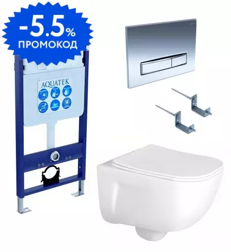 Комплект инсталляция с унитазом, крышкой и кнопкой смыва «Aquatek» Set Aquatek Дива 4в1 безободковый белый
Комплект инсталляция с унитазом, крышкой и кнопкой смыва «Aquatek» Set Aquatek Дива 4в1 безободковый белый