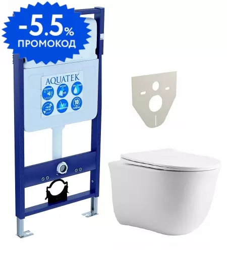 Комплект инсталляция с унитазом и крышкой «Aquatek» Set Aquatek cm безободковый белый
Комплект инсталляция с унитазом и крышкой «Aquatek» Set Aquatek cm безободковый белый