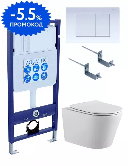 Комплект инсталляция с унитазом, крышкой и кнопкой смыва «Aquatek» Set Aquatek Вега-009 4в1 (инсталляция/клавиша/унитаз с сиденьем/крепеж/звукоизоляционная прокладка) безободковый белый
Комплект инсталляция с унитазом, крышкой и кнопкой смыва «Aquatek» Set Aquatek Вега-009 4в1 (инсталляция/клавиша/унитаз с сиденьем/крепеж/звукоизоляционная прокладка) безободковый белый