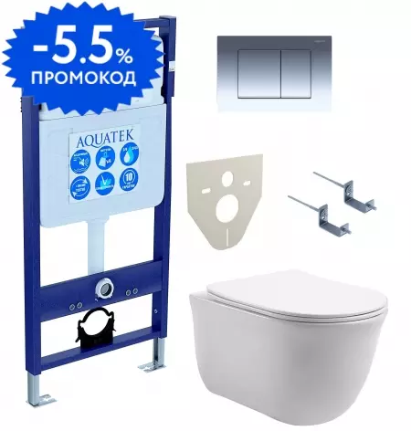 Комплект инсталляция с унитазом, крышкой и кнопкой смыва «Aquatek» Set Aquatek Классик-010 4в1 (инсталляция/унитаз с сиденьем/клавиша/крепеж/звукоизоляционная прокладка) безободковый белый
Комплект инсталляция с унитазом, крышкой и кнопкой смыва «Aquatek» Set Aquatek Классик-010 4в1 (инсталляция/унитаз с сиденьем/клавиша/крепеж/звукоизоляционная прокладка) безободковый белый