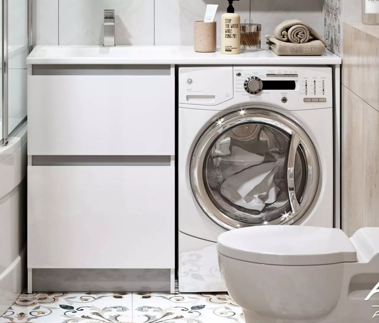 Тумба с раковиной под стиральную машину «Alavann» Soft Silver 120 ...