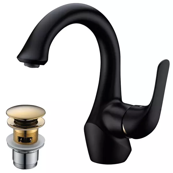 

Смеситель для раковины «Lemark» Swan LM5406BG с донным клапаном чёрный/золото
