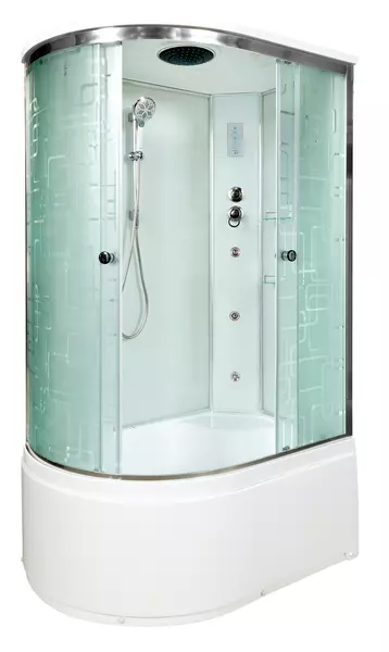 

Душевая кабина «Deto» EM-4511 110/80 высокий поддон матовая с рисунком/белая с гидромассажем с электрикой правая