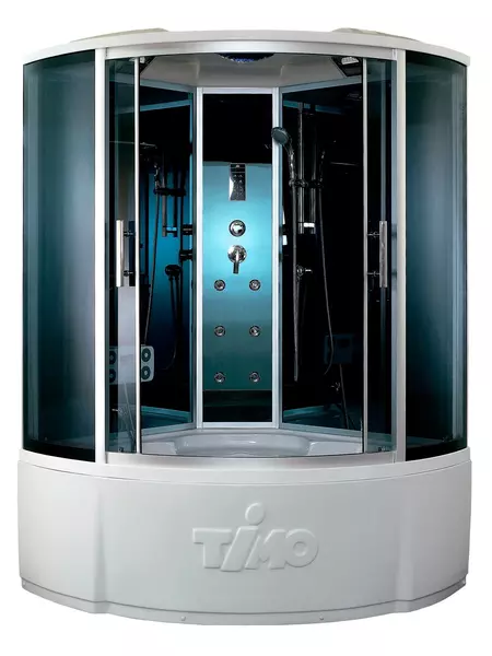 Душевой бокс «Timo» Standart T-1155 150/150 с ванной тонированный/чёрный-зеркальный с гидромассажем и электрикой