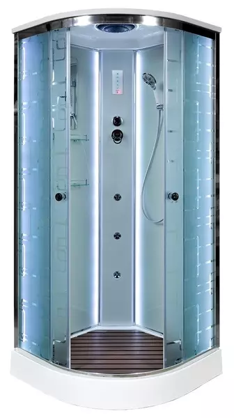 

Душевая кабина «Deto» EM-1580 LED 80/80 низкий поддон матовая с рисунком/белая с гидромассажем с электрикой