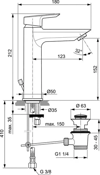 

Смеситель для раковины «Ideal Standard» Tesi A6563AA с донным клапаном хром