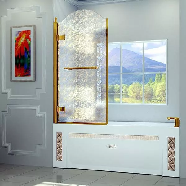 Шторка на ванну стеклянная «Radomir» Лоренцо Великолепный 67/156 рисунок/золото левая