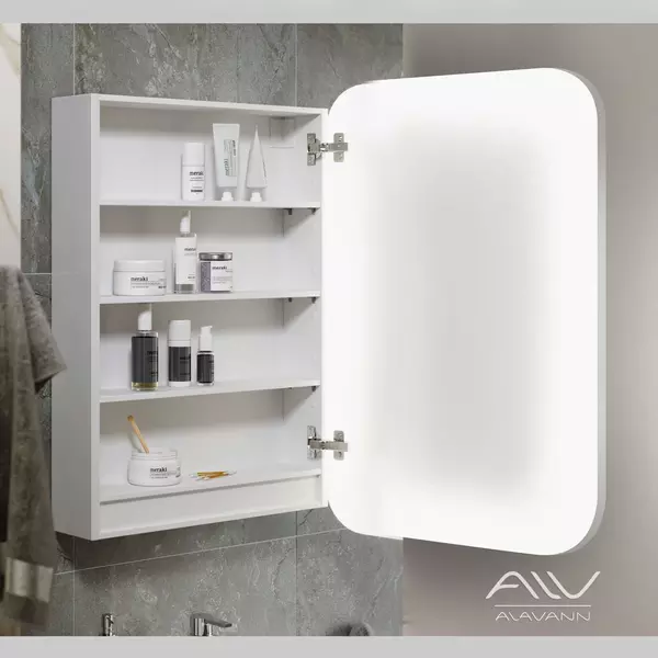 Зеркальный шкаф «Alavann» Vanda Luxe 60 с сенсорным выключателем с подсветкой белый правый