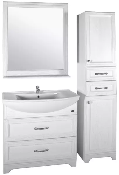 Мебель для ванной «ASB-Woodline» Берта 85 белая с патиной серебро - фото 1