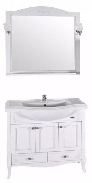 Мебель для ванной «ASB-Woodline» Салерно 105 белая с патиной серебро - фото 1
