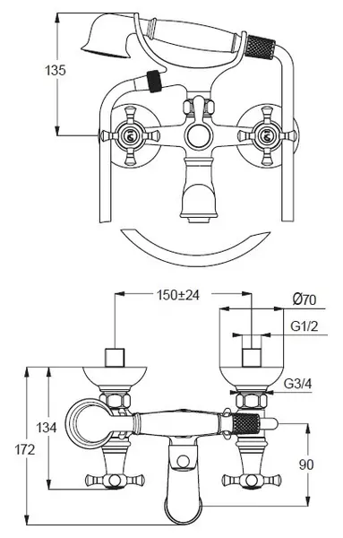 

Смеситель для ванны «Ideal Standard» Reflection B9657LS хром/золото