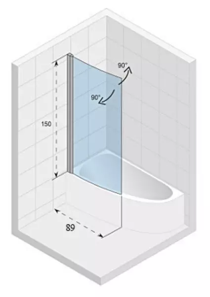 Шторка на ванну стеклянная «Riho» Novic Z108L Lyra 90/150 прозрачная правая