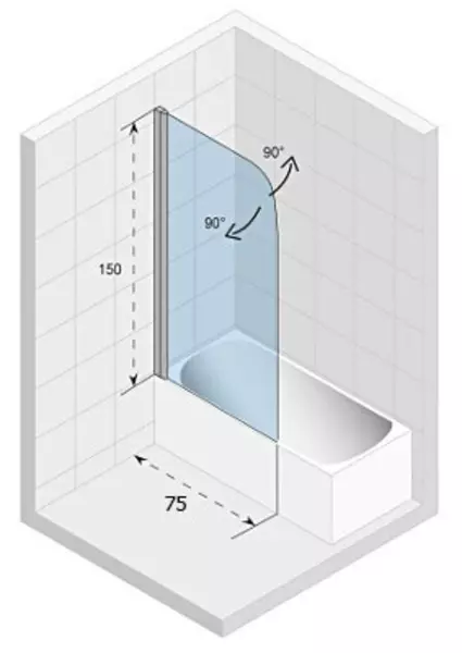 Шторка на ванну стеклянная «Riho» Novic Z107 75/150 прозрачная универсальная