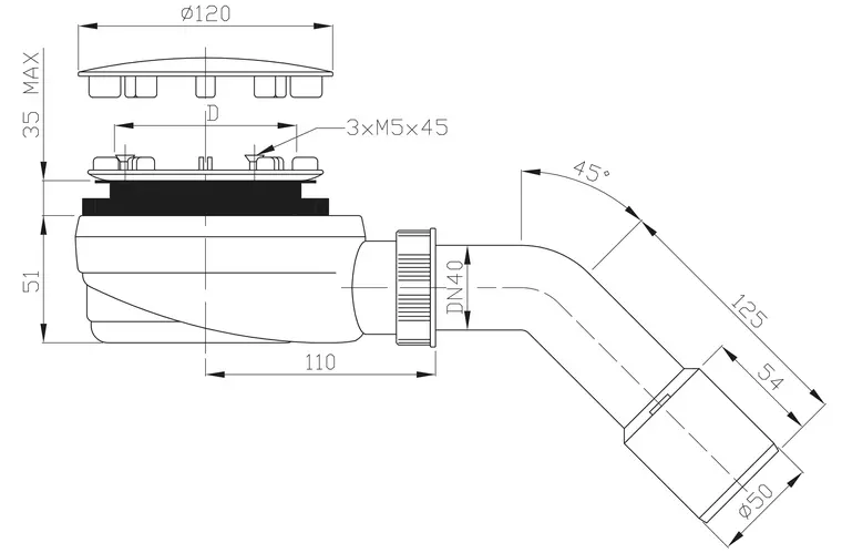 Сифон для поддона «Radaway» R510 белый/хром