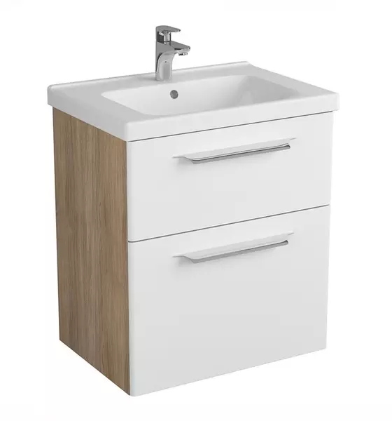 Тумба с раковиной «Diborg» Lande 65 с 2 ящиками (Harmonia 65) подвесная белая/дуб