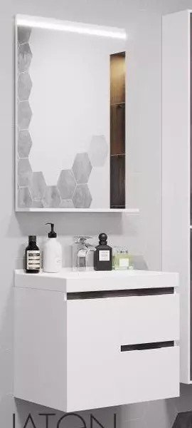 Мебель для ванной подвесная «Aquaton» Рене 60 белая/грецкий орех - фото 1