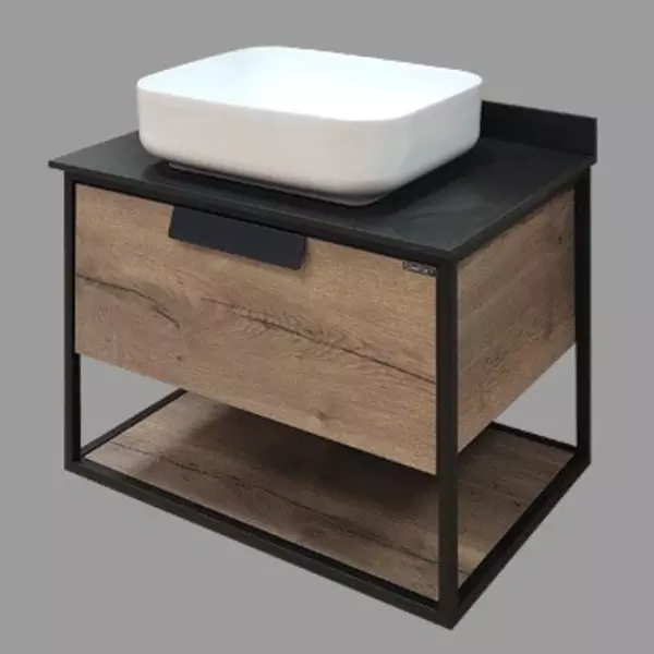 

Тумба с раковиной «Comforty» Кёльн 75 (50/39 T-Y9378 накладная) подвесная дуб тёмный столешница чёрная