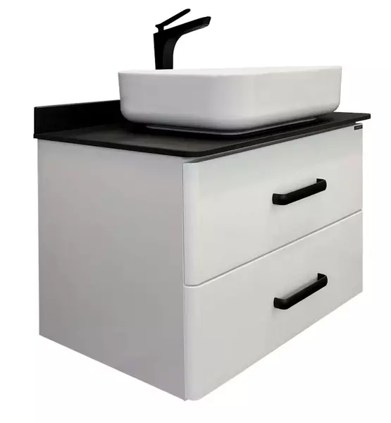 Тумба с раковиной Comforty Амстердам 75 5039 T-Y9378 накладная подвесная белая столешница чёрная 49900₽