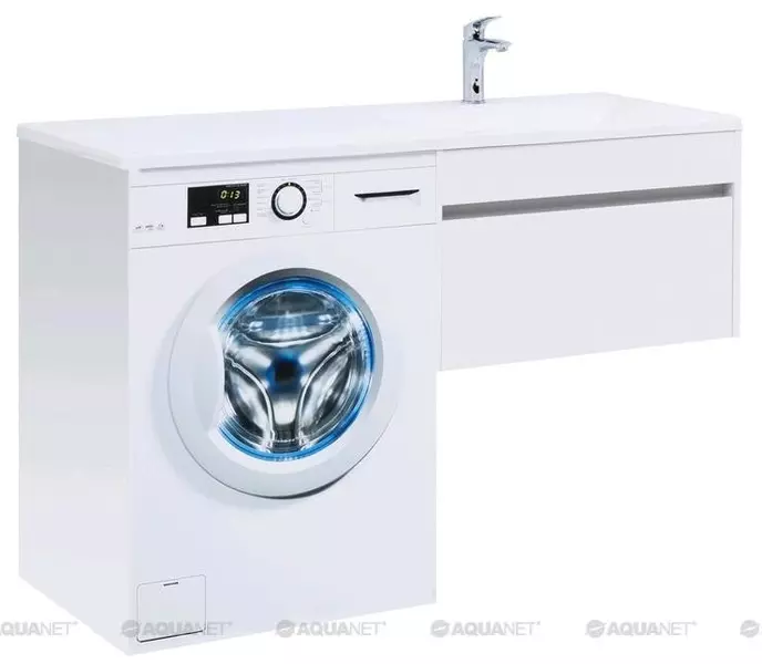 

Тумба с раковиной под стиральную машину «Aquanet» Токио 130 (Даллас 130 правая) подвесная белая