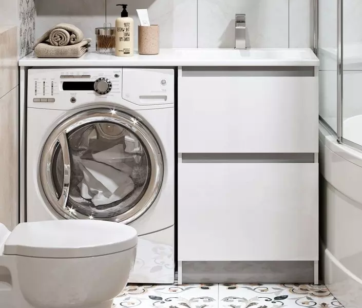 

Тумба с раковиной под стиральную машину «Alavann» Soft Silver 120 (Cosmos 120 правая) белая/металлик