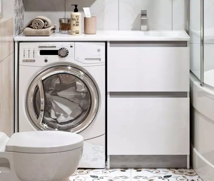 

Тумба с раковиной под стиральную машину «Alavann» Soft Silver 120 (Даллас 120 правая) белая/металлик