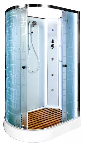 

Душевая кабина «Deto» EM-1512N LED 120/80 низкий поддон матовая с рисунком/белая без крыши с гидромассажем с электрикой правая