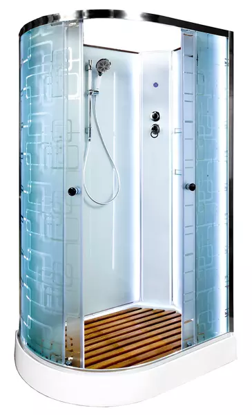 

Душевая кабина «Deto» EM-1512N LED 120/80 низкий поддон матовая с рисунком/белая без крыши с электрикой правая