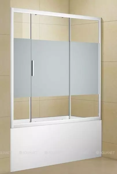Шторка на ванну стеклянная «Aquanet» Practic 150/150 полоска серая/хром универсальная