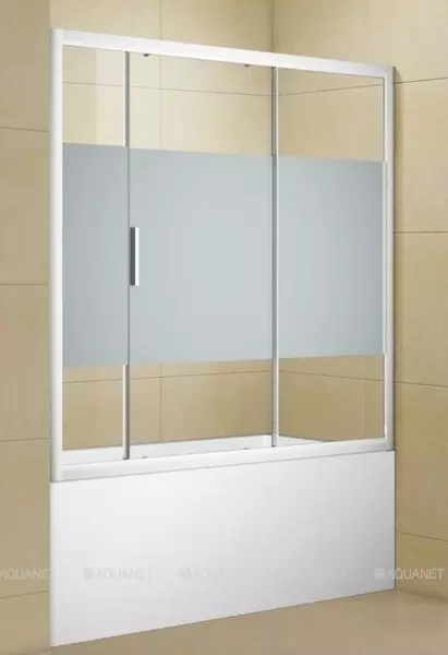 Шторка на ванну стеклянная «Aquanet» Practic 180/150 полоска серая/хром универсальная