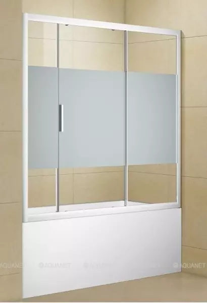 Шторка на ванну стеклянная «Aquanet» Practic 170/150 полоска серая/хром универсальная