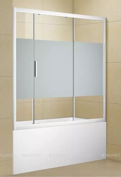 Шторка на ванну стеклянная «Aquanet» Practic 160/150 полоска серая/хром универсальная